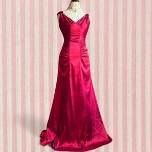 vintage hollywood red satin formal gown dress